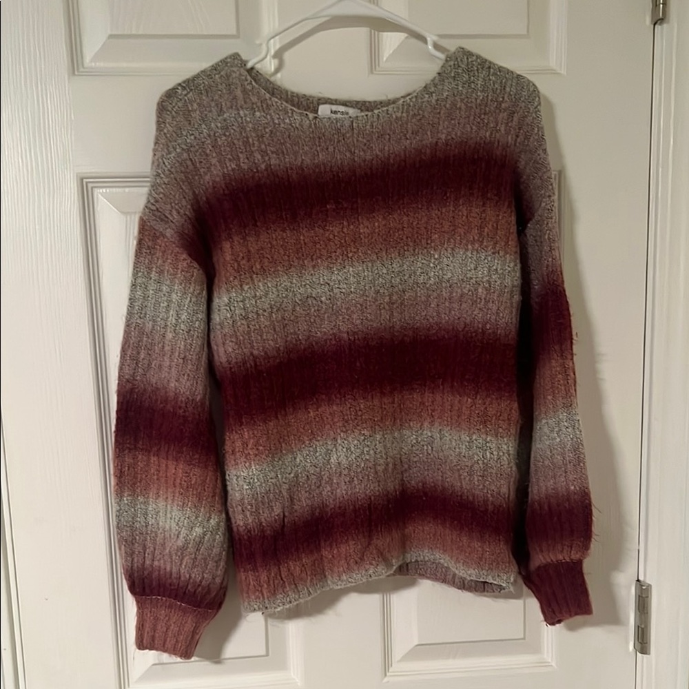 Striped deep pink /light pink and Gray Women's Sweater